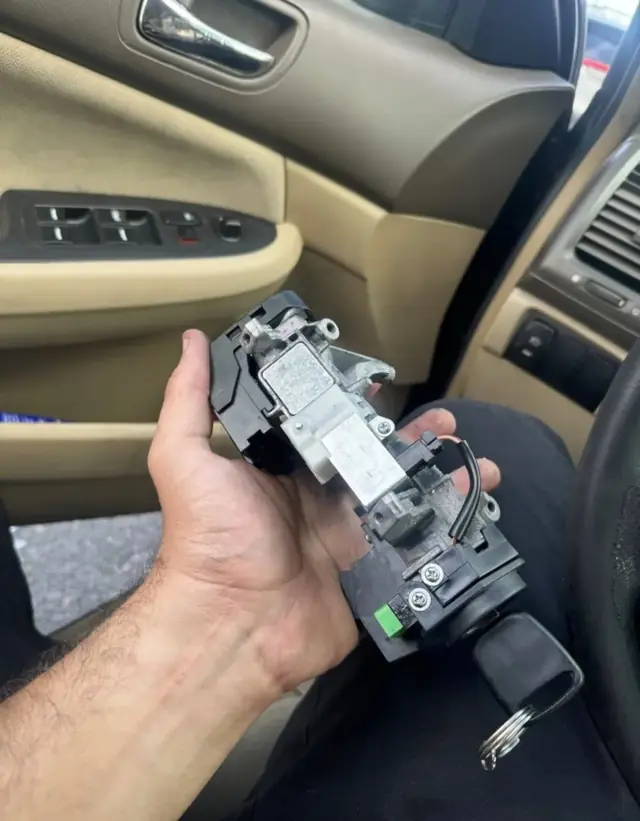 Worn ignition switch removed from a Honda Accord